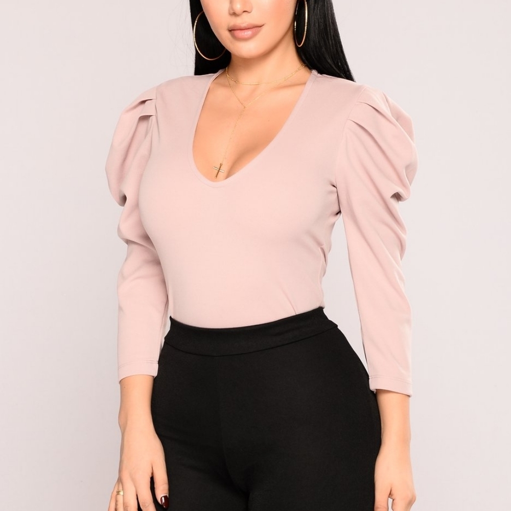 Fashion Nova Nina Deep V Top - Mauve